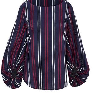 Cabi Stripped Flag Balloon Sleeves Women's Size M Blue White Red Stripes NWOT